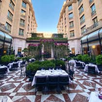 Fine dining restaurant courtyard in city