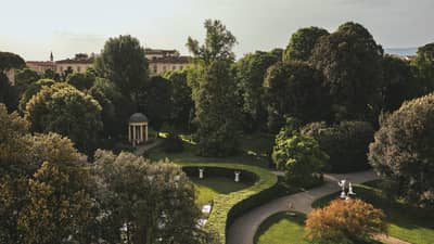 Aerial view of the manicured Gherardesca Garden at Four Seasons Hotel Florence