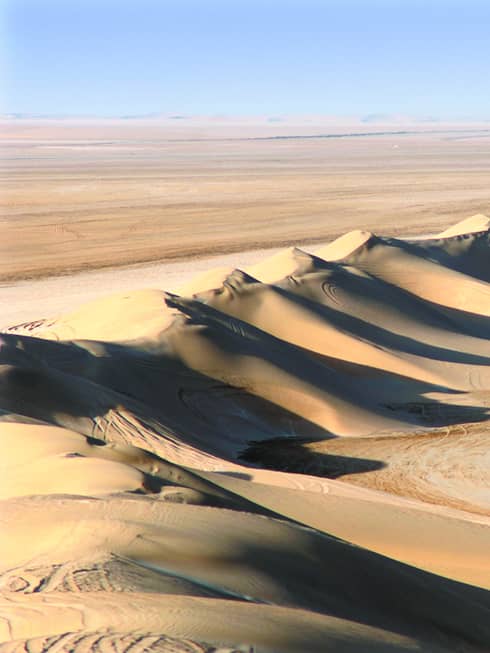 Aerial view of dramatic sand dunes