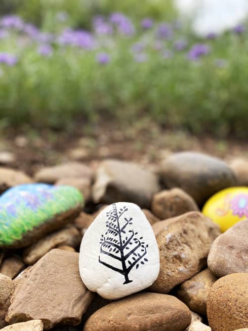 River rocks painted in a variety of colours.