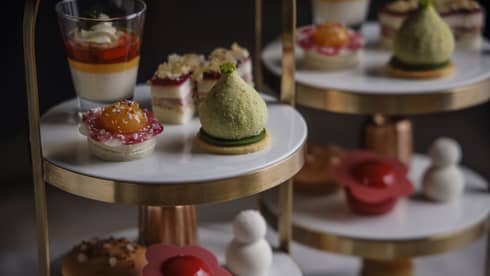 Festive afternoon tea treats on a tiered tray