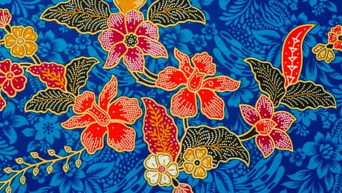 Mural of blue and pink flowers