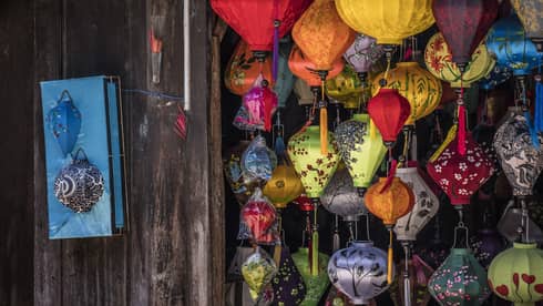 Lanterns hanging in historical Hoi An Vietnam