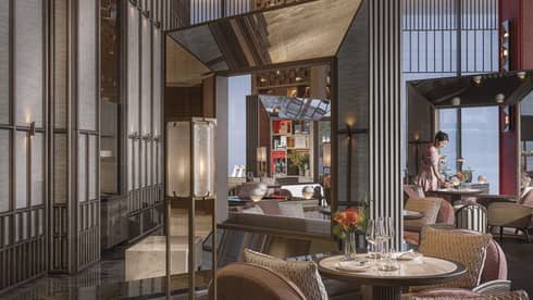 Contemporary lobby lounge at Four Seasons Hotel Hangzhou at Hangzhou Centre