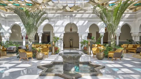 Light-filled atrium lobby of luxury Rabat hotel