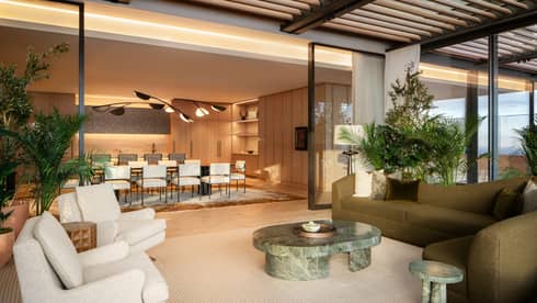 Interior of residence living room and dining room