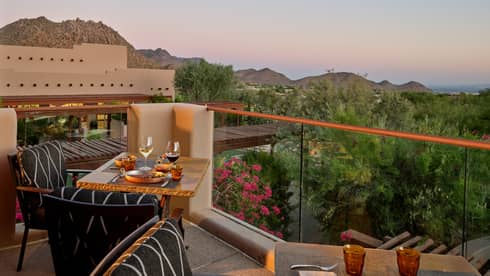 Outdoor terrace and lounge with scenic view at Four Seasons Resort Scottsdale
