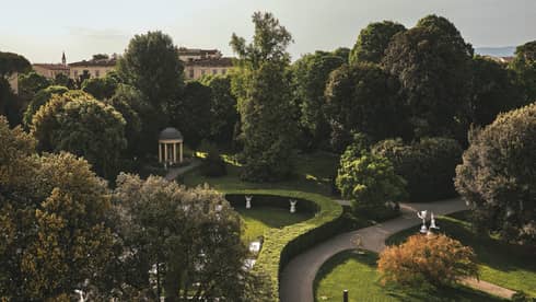 Aerial view of the manicured Gherardesca Garden at Four Seasons Hotel Florence