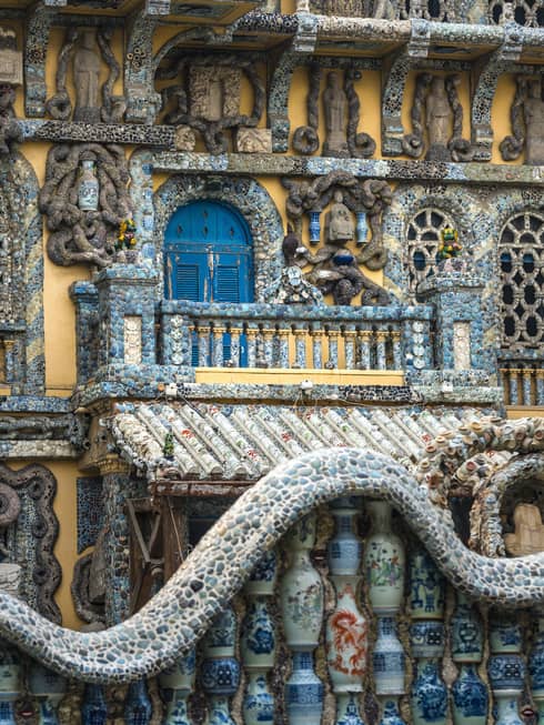 Tianjin Porcelain House exterior, close-up of decorative pottery tiles, stones
