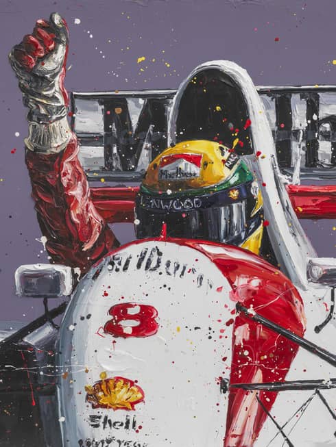 A painting of a race car driver.