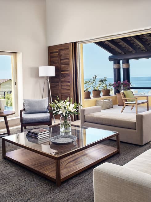 Four Bedroom Ocean View Villa living room by open wall to patio, ocean views