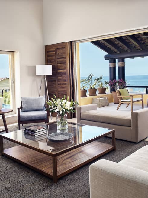Four Bedroom Ocean View Villa living room by open wall to patio, ocean views