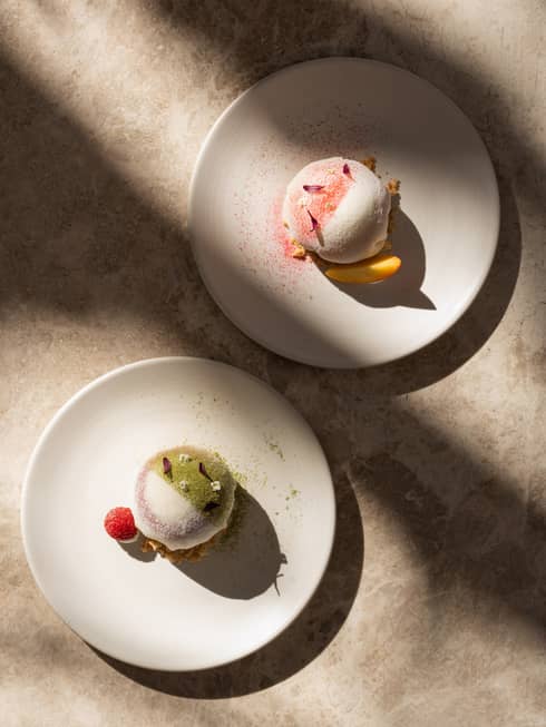 Matcha and raspberry mochi