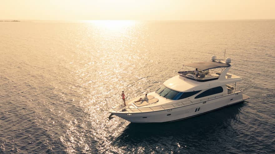 Yacht on the water at sunset