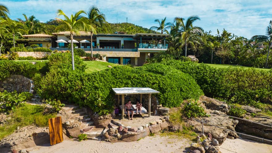 Private beach of a private villa in tropical setting