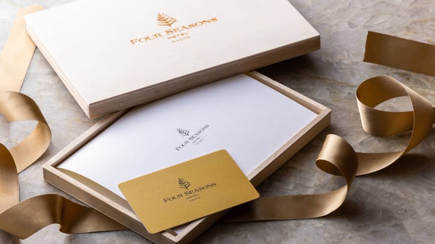 FS Kyoto gold gift card in box with ribbon