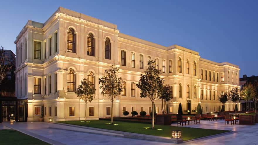 Four Seasons hotel Istanbul at the Bosphorus exterior, converted Ottoman palace 