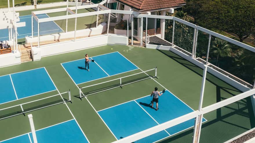 An aerial view of the Resort's four pickleball courts
