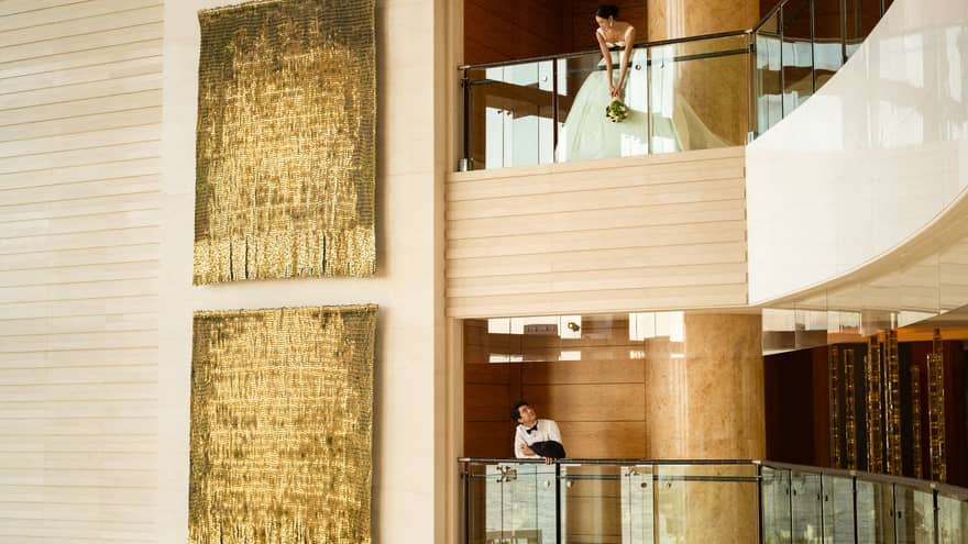 Glass balcony of a hotel's indoor function floor