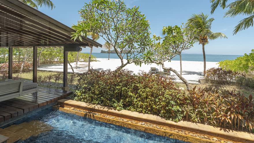 Private pool next to the beach and sea