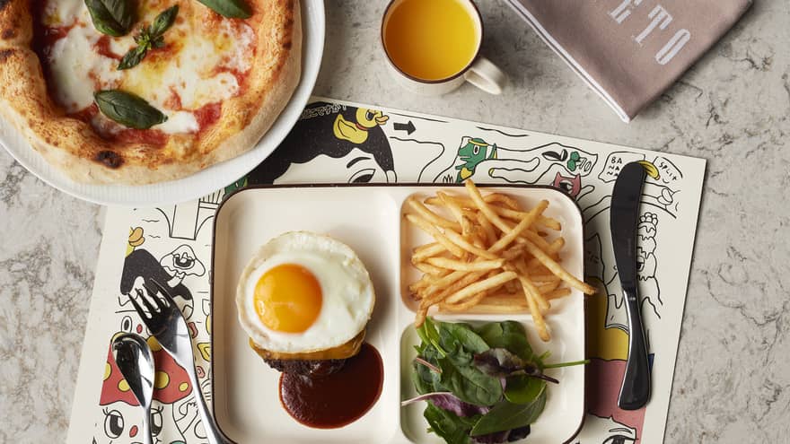 Kids bento box and pizza at Pigneto