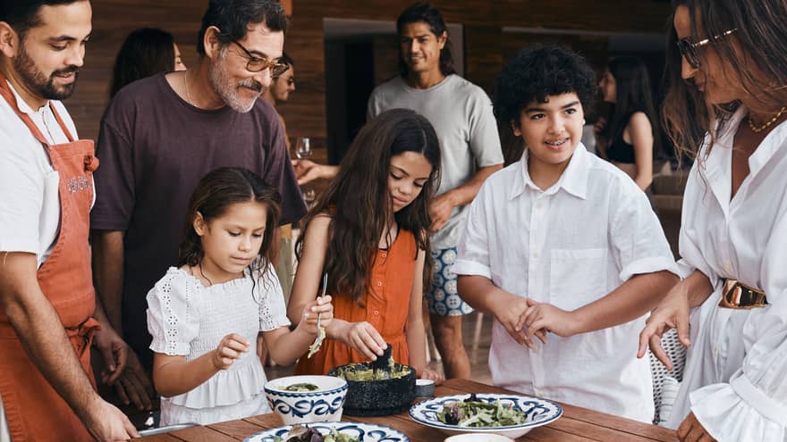 Family enjoying snacks outdoors