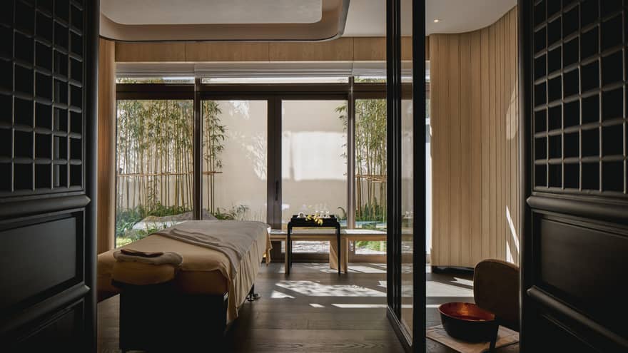 Spa treatment room with bamboo