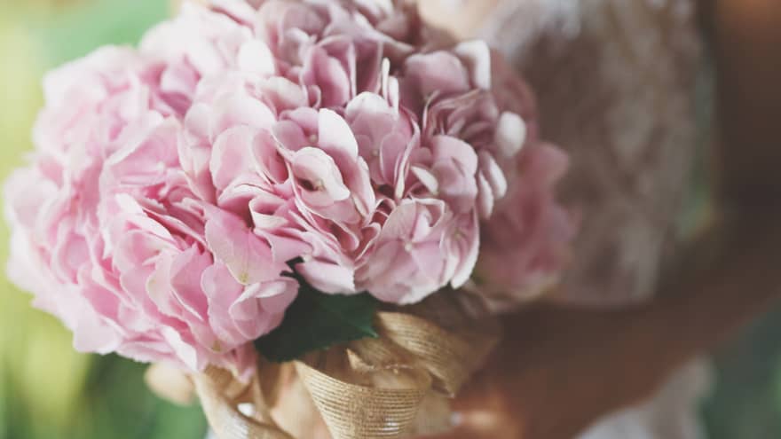 Wedding floral bouquet with delicate pink flowers