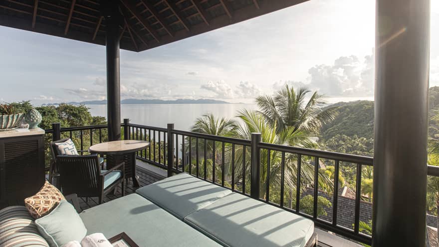 Terrace of private villa overlooking sea in Koh Samui