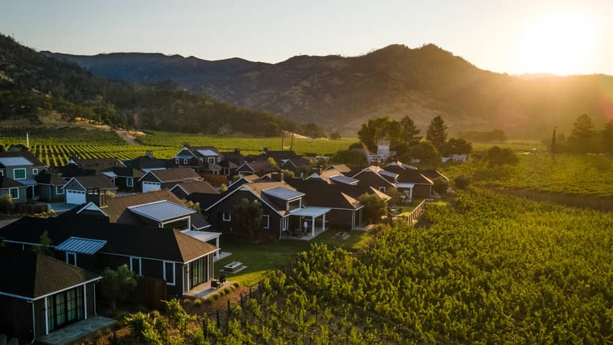 Four Seasons Resort Napa Valley aerial shot, surrounded by vineyards