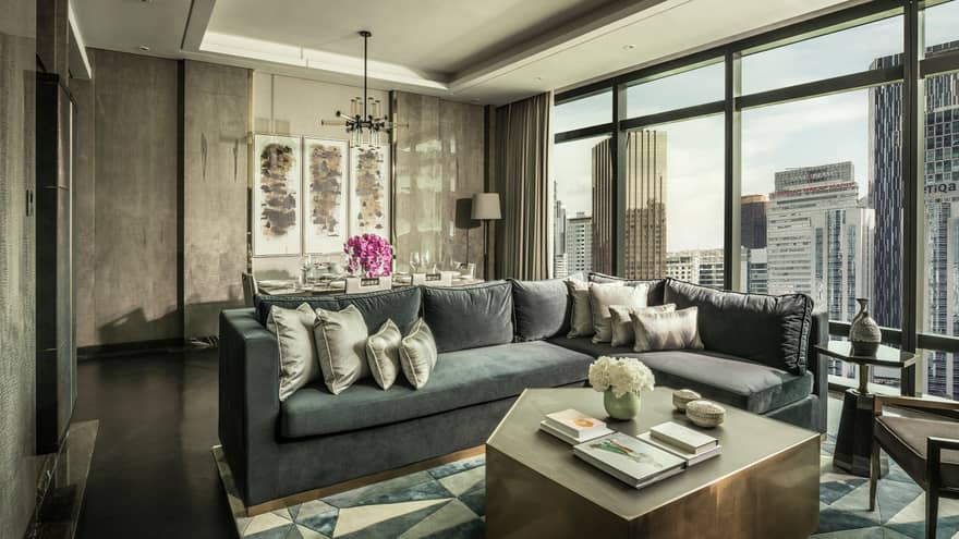 Ambassador Suite seating area with skyline views