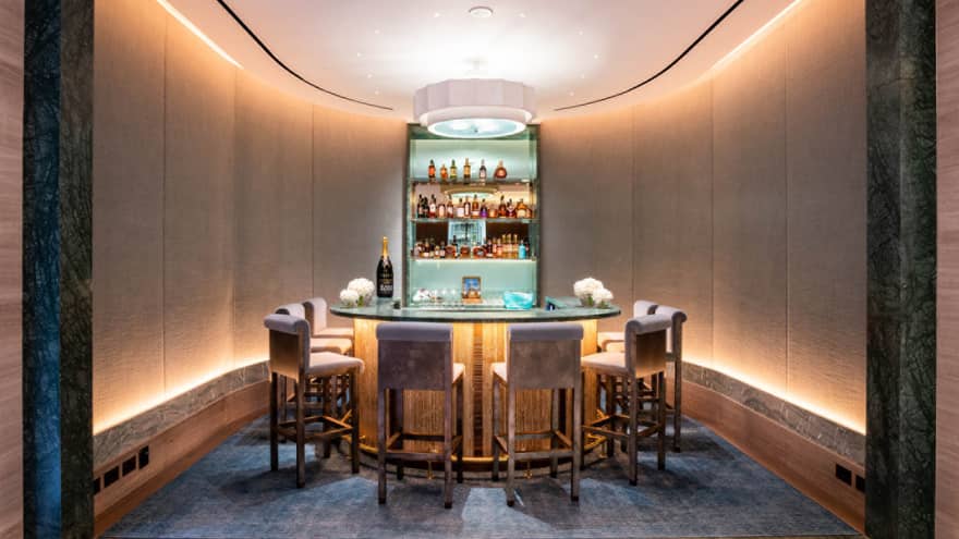 Private bar area with curved uplit walls