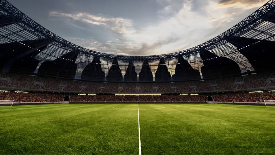 Interior of a footbal stadium with an open roof