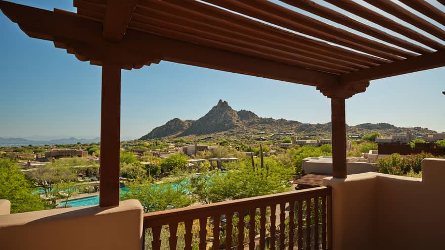 View of Resort pool and mountain from Vista Casita Room at Four Seasons Resort Scottsdale