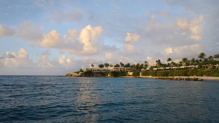 Tropical island destination from the water