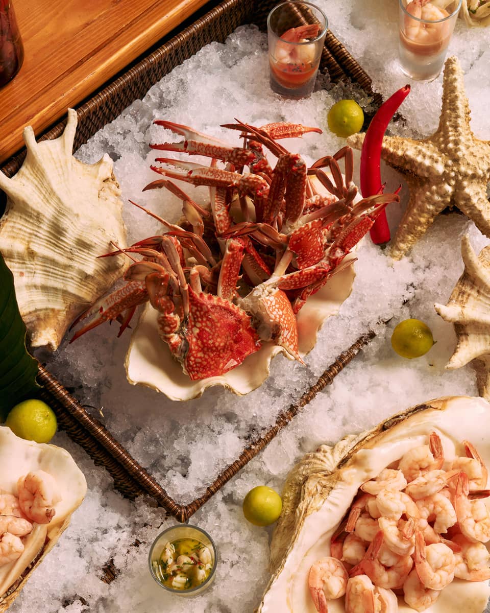 Assorted seafood on platters of ice