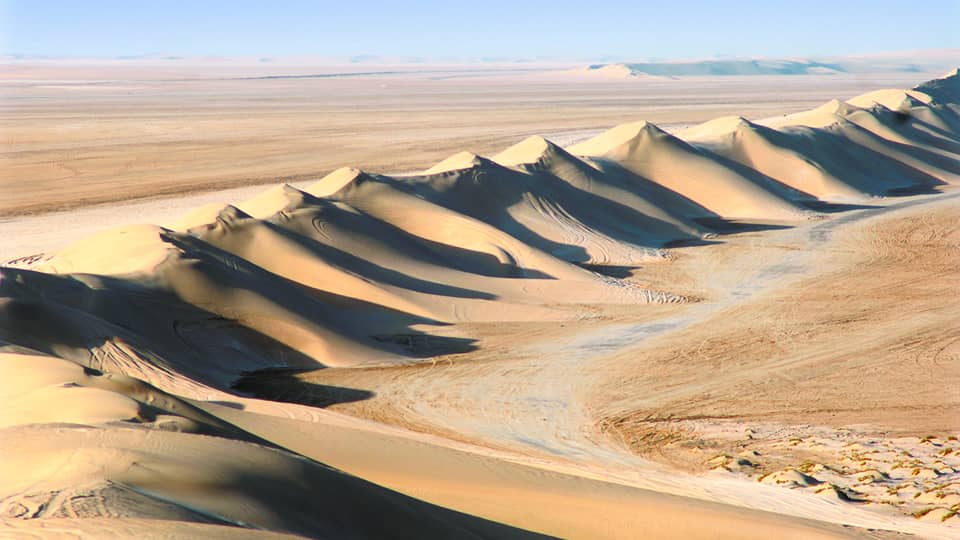 Aerial view of dramatic sand dunes 