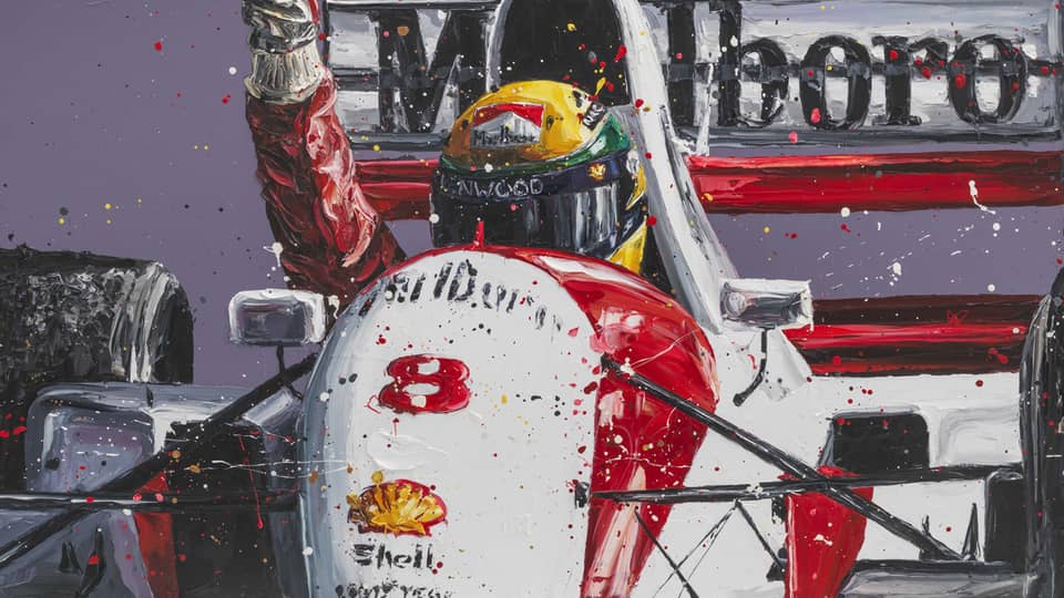A painting of a race car driver.