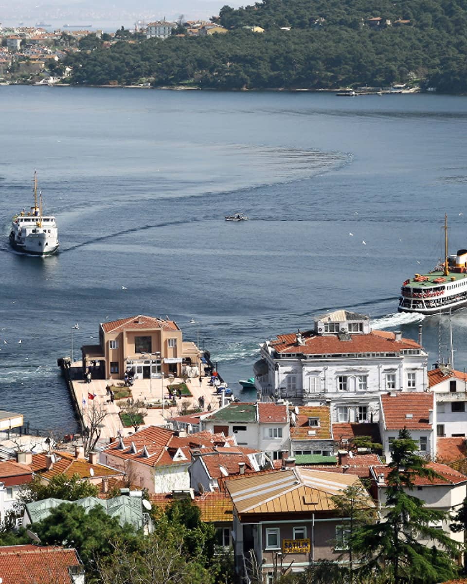 Princes Islands, view over rooftops, boats, water and mountains
