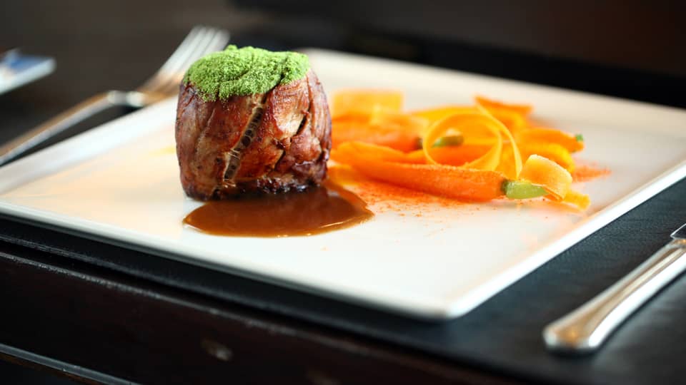 Prime aged beef with demi-glace and carrots