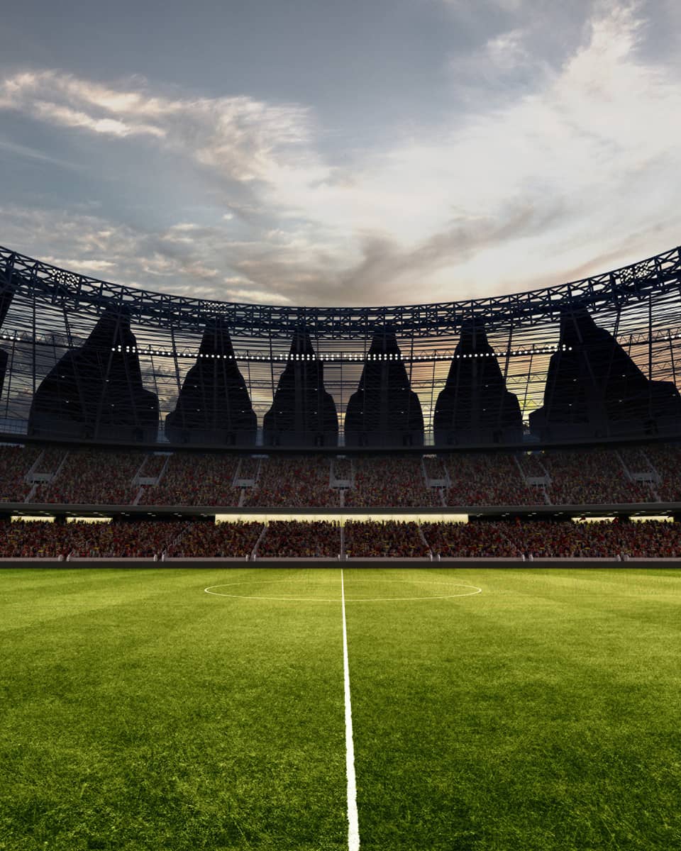 Interior of a footbal stadium with an open roof