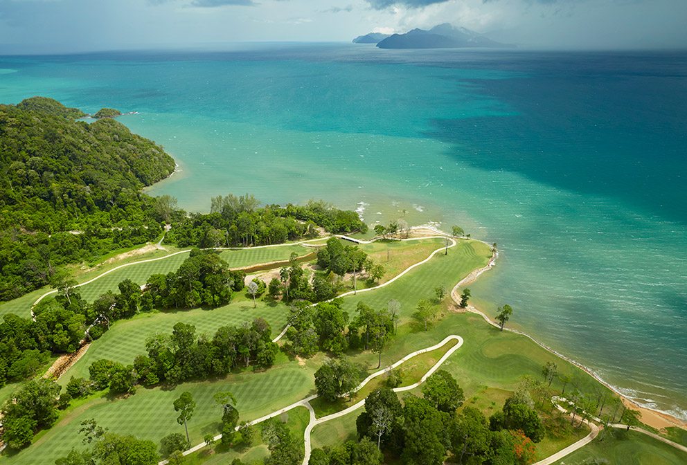 One of the most stunning courses in the world, the 6,750-yard course at The Els Club Teluk Datai meanders through centuries-old rain forest down to turquoise waters.