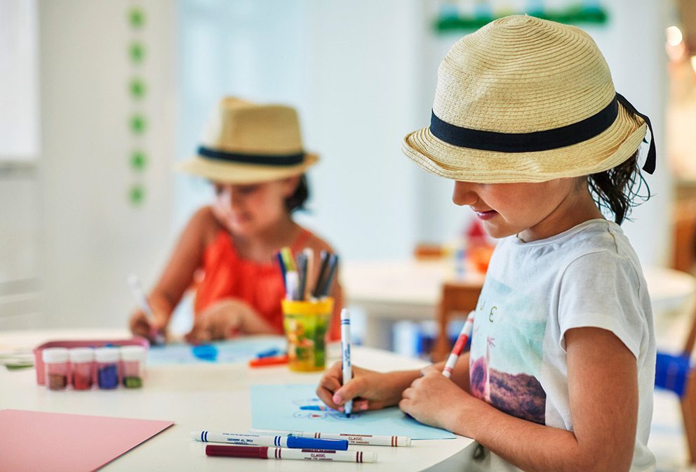 Amanda Blakley always keeps art supplies in her toddler travel survival kit: Kids Coloring at Kids For All Seasons at Four Seasons Bahrain Bay