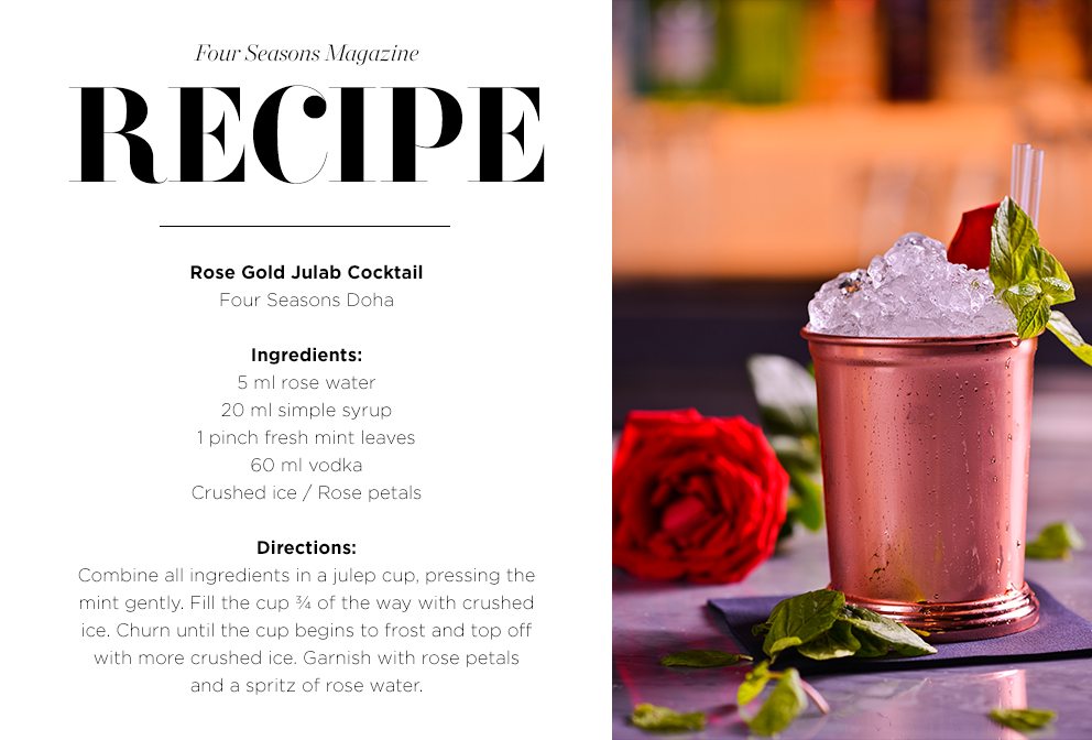 Recipe card for Rose Gold Julab cocktail