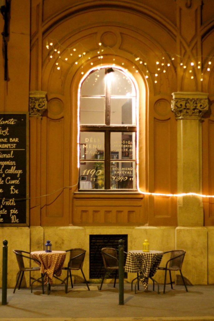 Street cafes at night in Budapest