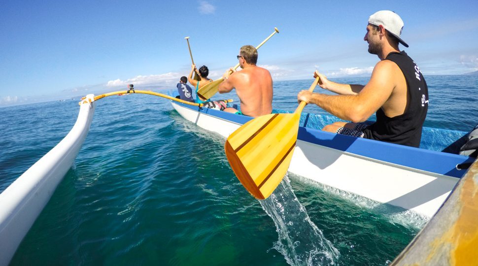 Three men in a canoe