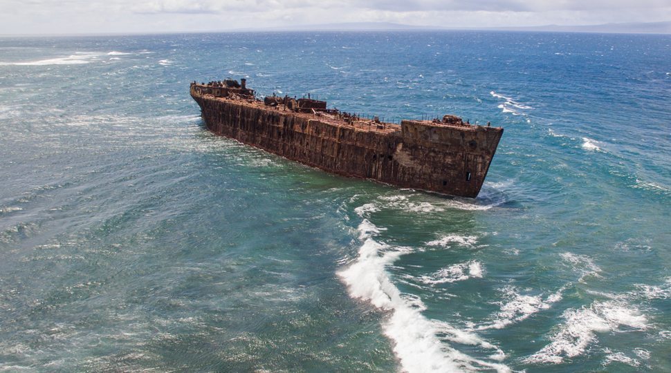 An aerial view of a shipwreck
