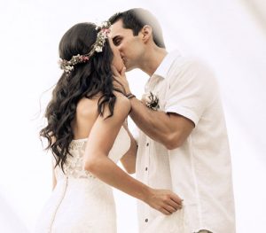 Wedding couple kissing