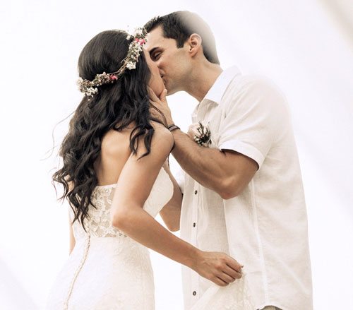 Wedding couple kissing