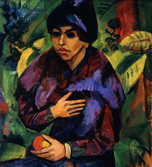 Max Pechstein's Portrait of a Girl/Still Life With Fan on display at the Los Angeles Country Museum of Art